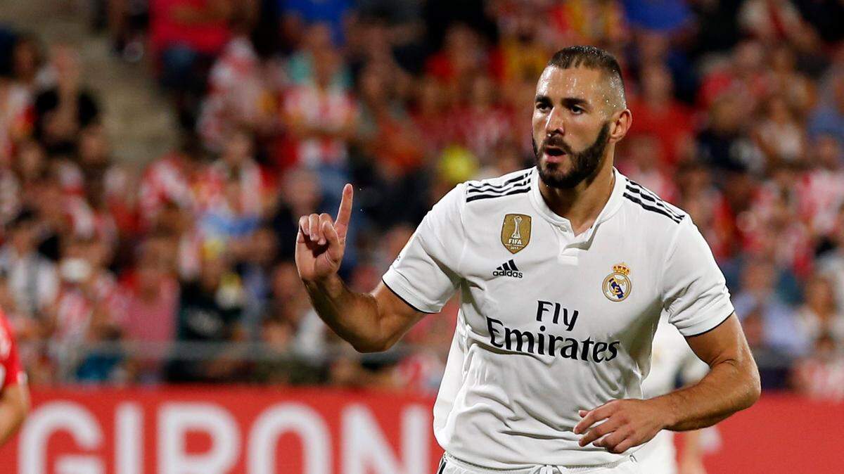 Karim Benzema anotó dos goles en el triunfo del Real Madrid 4-1 ante Girona, el 26 de agosto de 2018.