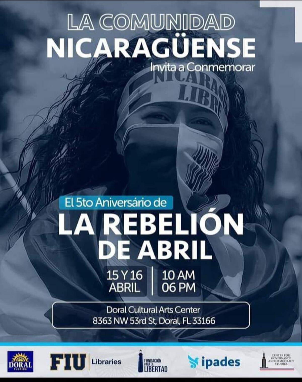La comunidad nicaragüense del sur de Florida conmemorará el quinto aniversario de las protestas que estallaron en Nicaragua el 18 de abril de 2018.