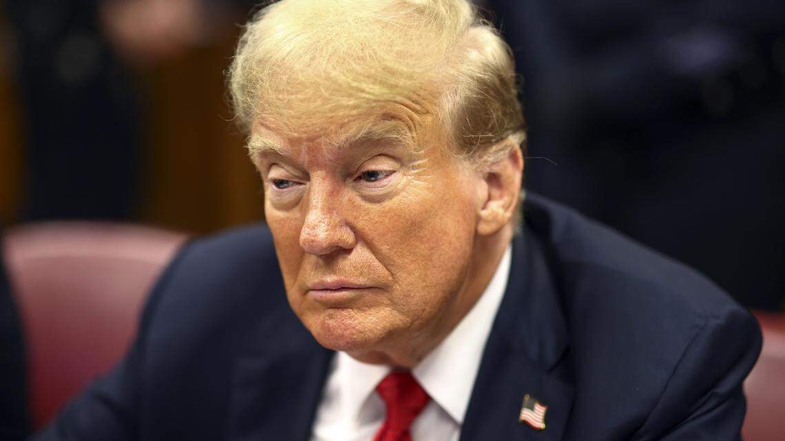 May 28, 2024; New York, NY, USA; Former President Donald Trump sits in court before closing arguments for his criminal trial at Manhattan criminal court at the New York State Supreme Court on May 28, 2024. Mandatory Credit: Andrew Kelly/Pool via USA TODAY NETWORK