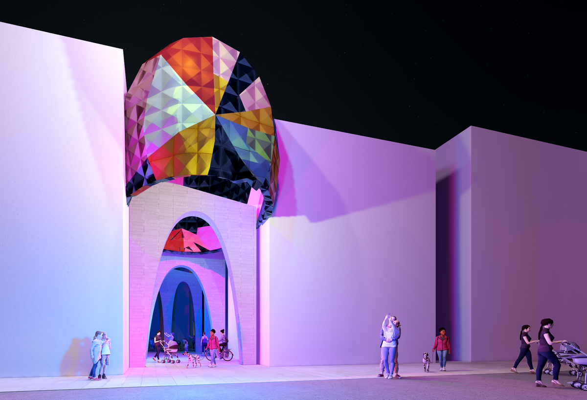 “Disco Ball”, un homenaje a las múltiples culturas de Miami, del artista con sede en Miami Germane Barnes.