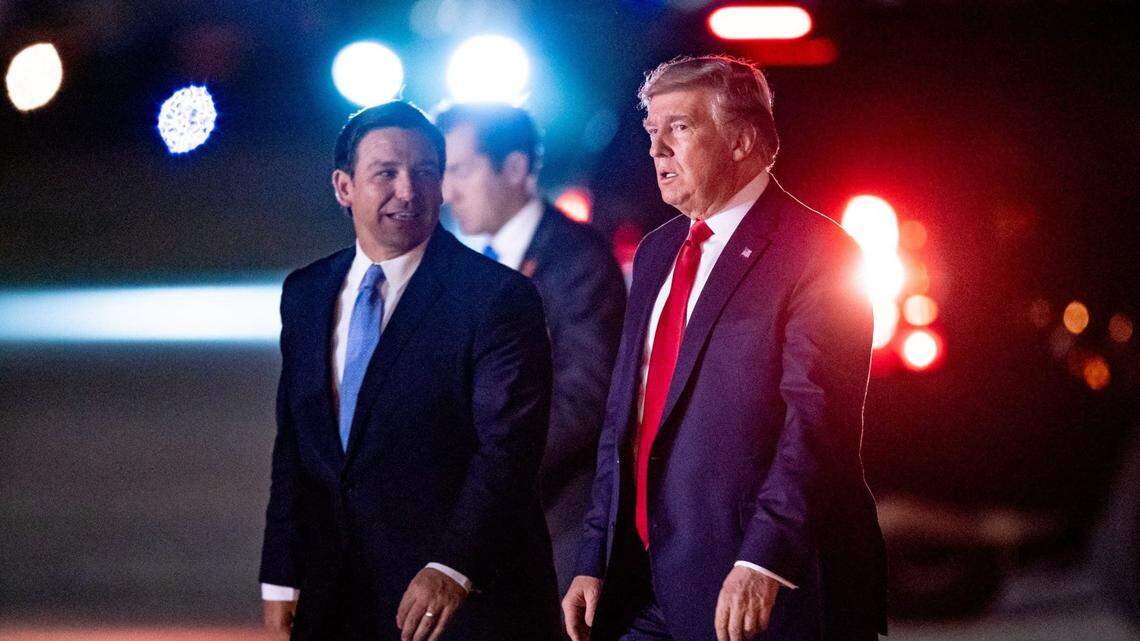 Florida Gov. Ron DeSantis and former President Donald Trump met privately in Miami months after DeSants dropped out of the Republican presidential primary. Archive photo.
