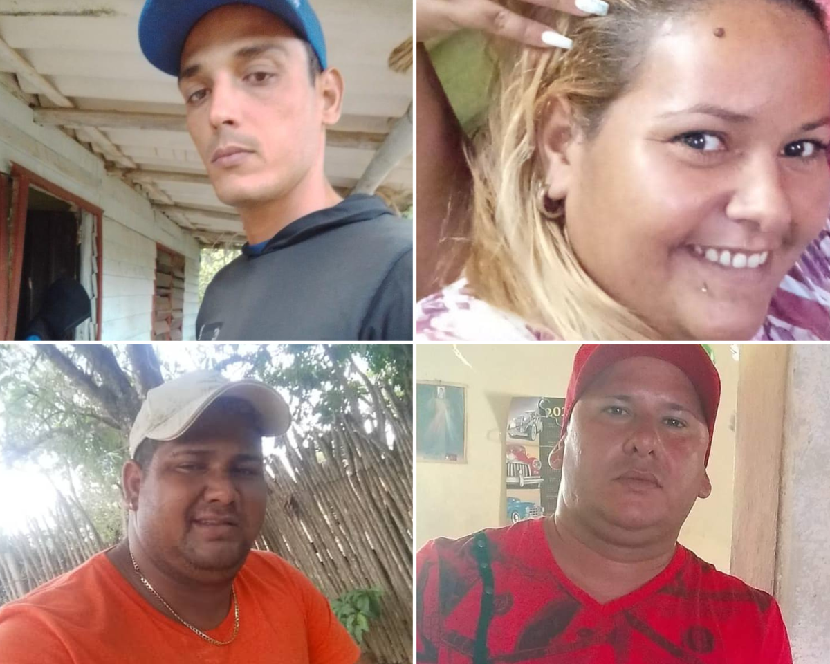 Arriba a la izquierda, hacia la derecha: Renier Socarras Rubia, Dayana Pileta Calmell, Gilbert Pena Méndez y Mainer Pileta Calmell, hermano de Dayana. Todos desaparecieron después de que su barco partiera de Cuba a Estados Unidos en enero de 2023.
