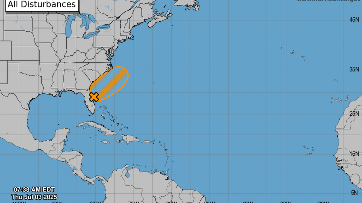 Las probabilidades de desarrollo son de hasta un 60 por ciento para el sistema tropical cerca del noreste de la Florida. 