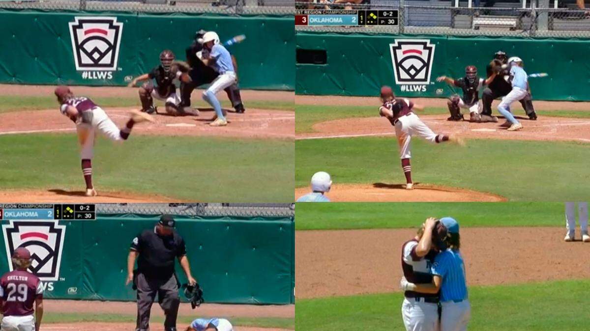 El pitcher Kaiden Shelton, de Pearland (Texas), se enfrentaba el martes al bateador Isaiah Jarvis, de Tulsa (Oklahoma), cuando un lanzamiento con cuenta de 0-2 se le escapó y se estrelló contra el casco de Jarvis, quien cayó al suelo sujetándose la cabeza mientras sus preocupados entrenadores corrían en su ayuda. Shelton estaba en el montículo mirando al suelo y llorando por lo sucedido. Después de un momento, Jarvis estaba en primera base y se acercó al montículo y abrazó a Shelton diciéndole: “Oye, lo estás haciendo muy bien. Vamos”.