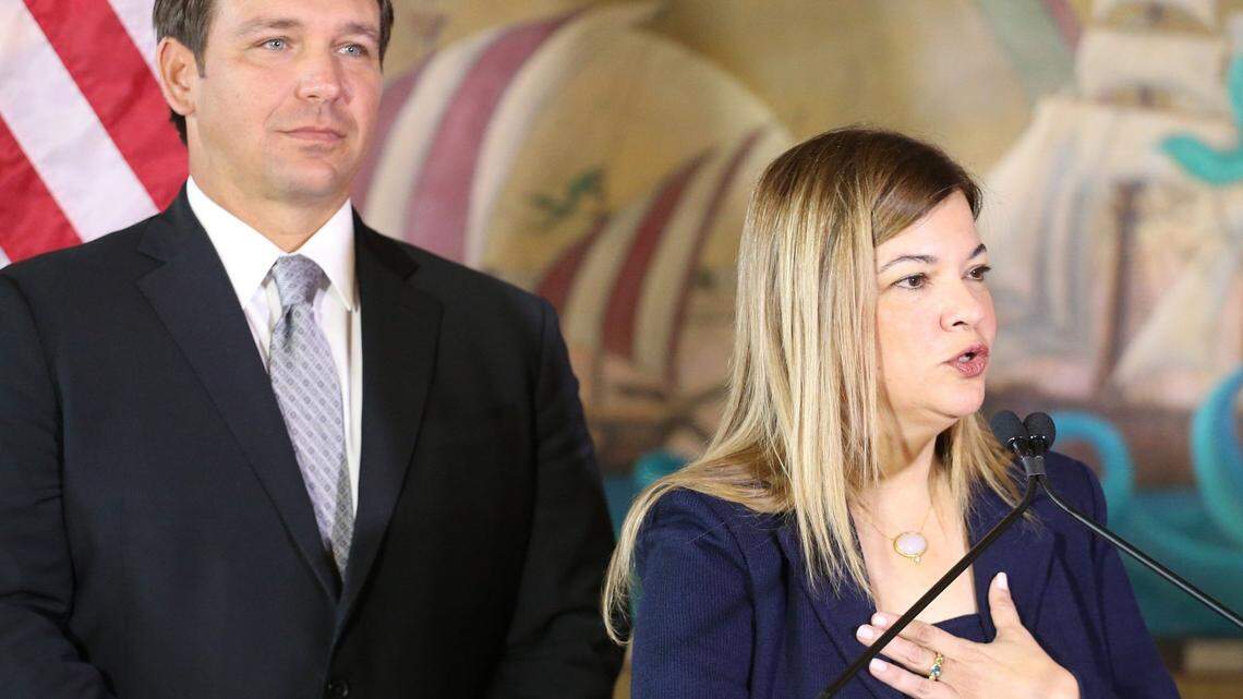 Judge Barbara Lagoa on Jan. 9, 2019, in Miami, after being appointed to the Florida Supreme Court by Gov. Ron DeSantis. The governor’s team argued in court he shouldn’t have to turn over documents that reveal whom he consulted when making judicial appointments.