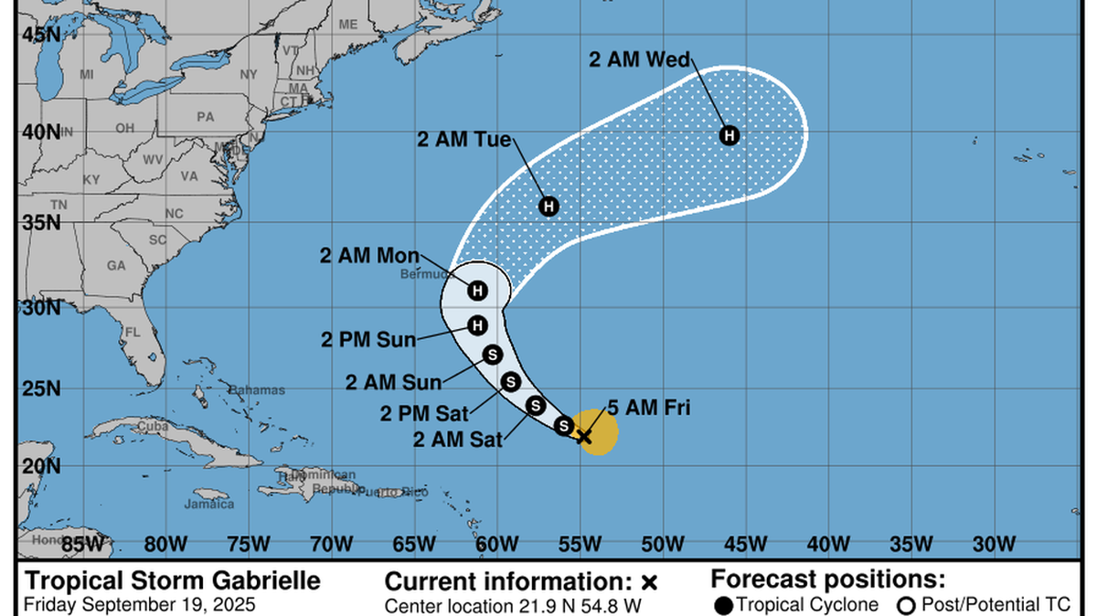 La tormenta tropical Gabrielle se perfila convertirse en huracán durante el fin de semana.