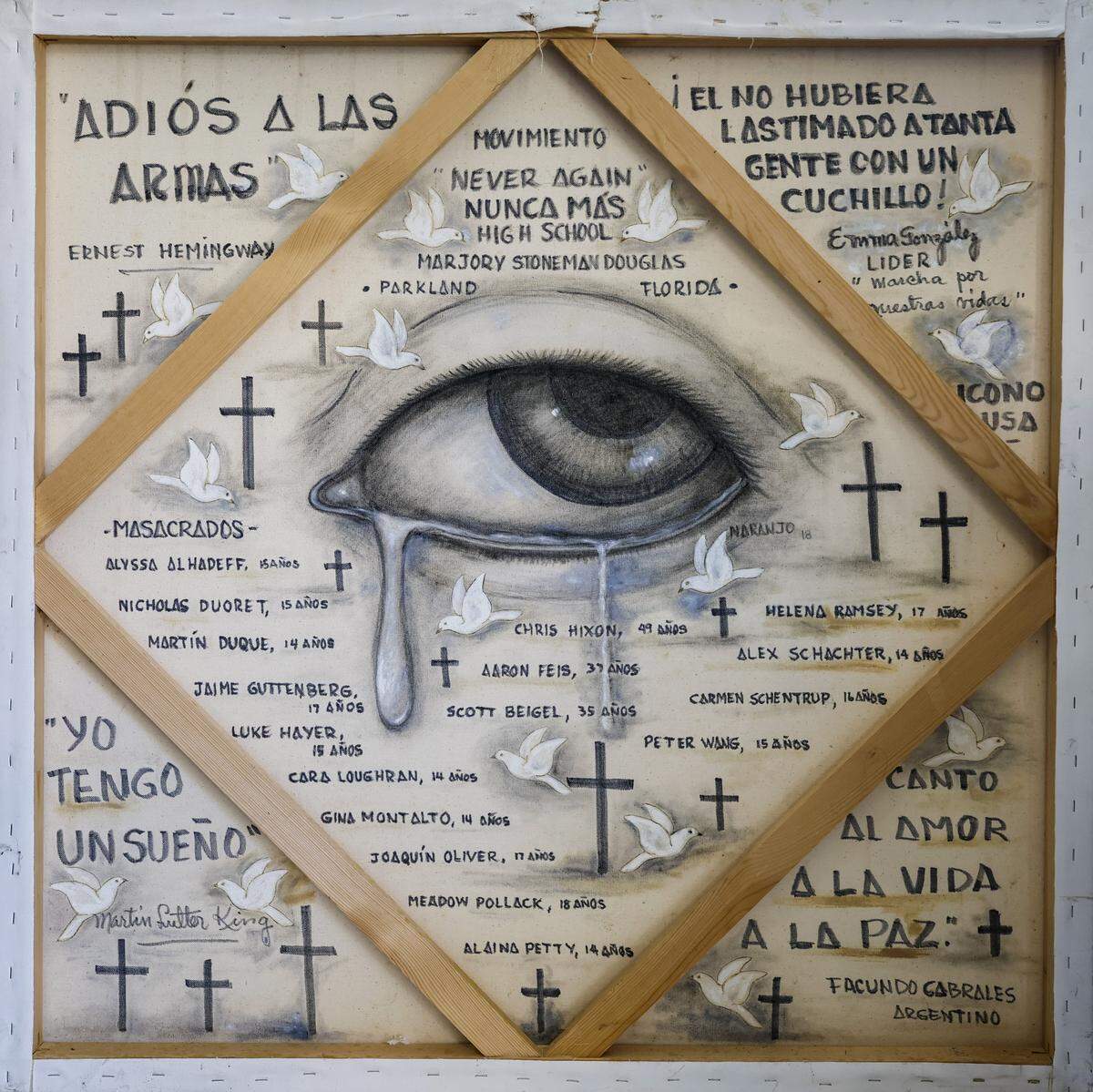 Self-taught painter Orlando González Naranjo, often paints the back of his paintings on display at his home in Miami on Friday, May 15, 2026, in Miami , Florida.