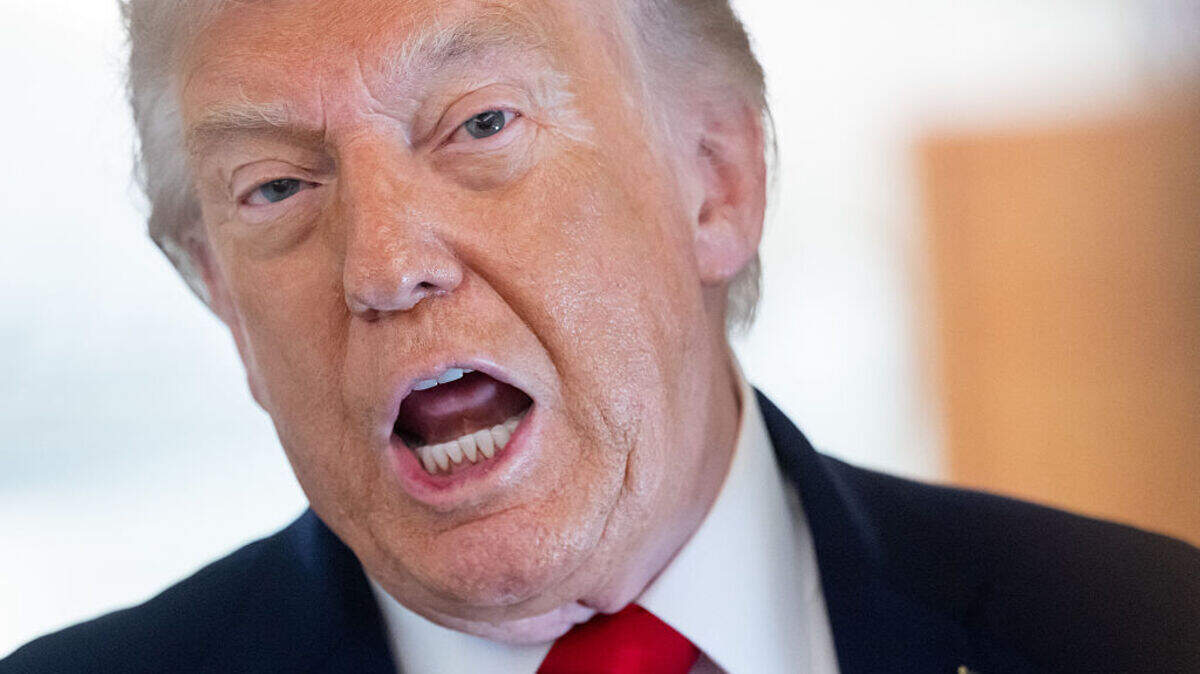 US President Donald Trump speaks with the press aboard Air Force One as he flies from Joint Base Andrews in Maryland to Eau Claire, Wisconsin, June 5, 2026. President Trump is traveling to Chippew Falls, Wisconsin, to attend a rountable on agriculture. (Photo by SAUL LOEB / AFP via Getty Images)