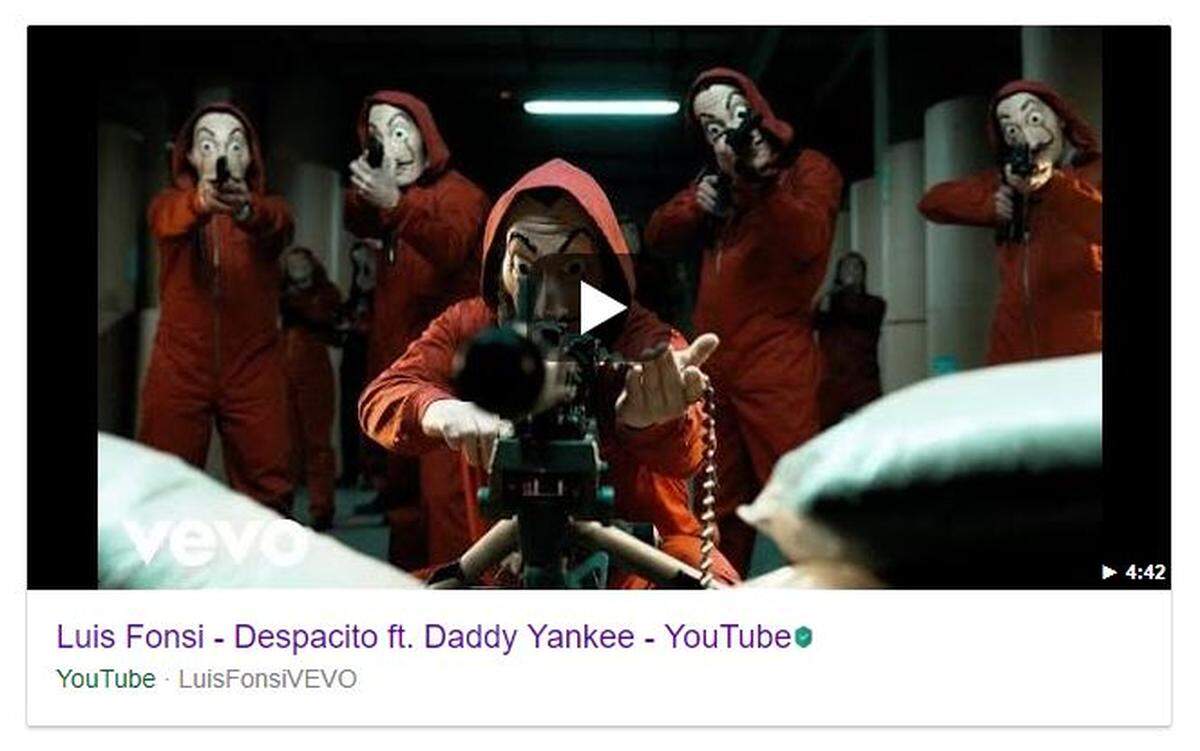 La imagen dle video 'Despacito' fue sustuida por una de la serie española 'La casa de papel'