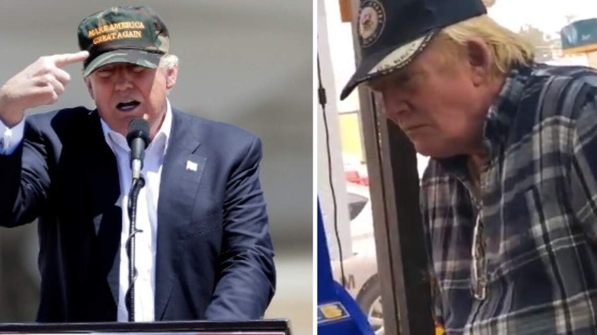 Imagen comparativa entre el presidente Donald Trump y un hombre no identificado.