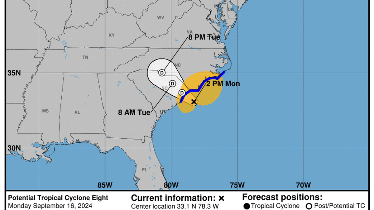 El posible ciclón tropical ocho azota a Carolina del Norte con lluvias torrenciales que han causado inundaciones severas.