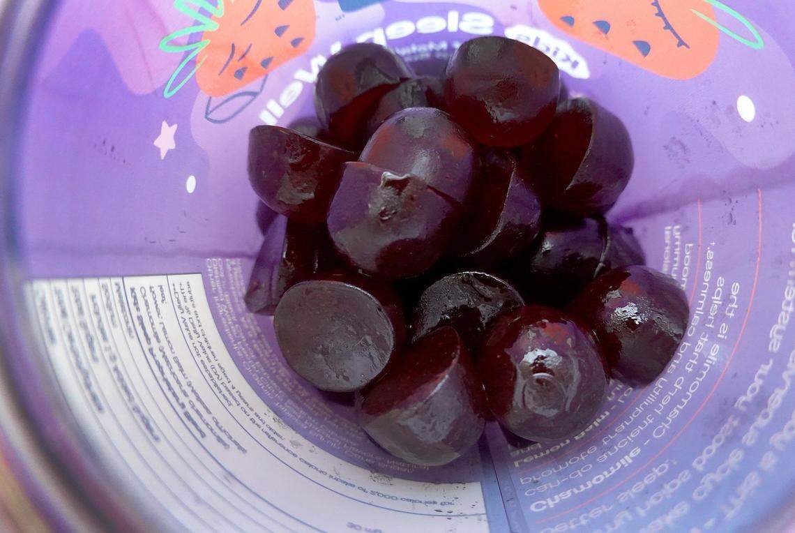 MIAMI, FLORIDA - APRIL 26:  In this photo illustration,  melatonin gummies are displayed on April 26, 2023 in Miami, Florida. According to a recent study, melatonin gummies may have different doses than the packaging says, making them potentially dangerous for people taking them as a sleeping aid. (Photo illustration by Joe Raedle/Getty Images)