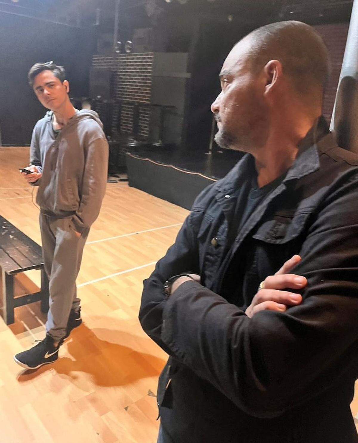 Daniel Romero (izq) y Ariel Texidó en otro momento de los ensayos de “Tebas&nbsp;Land”.&nbsp;&nbsp;
