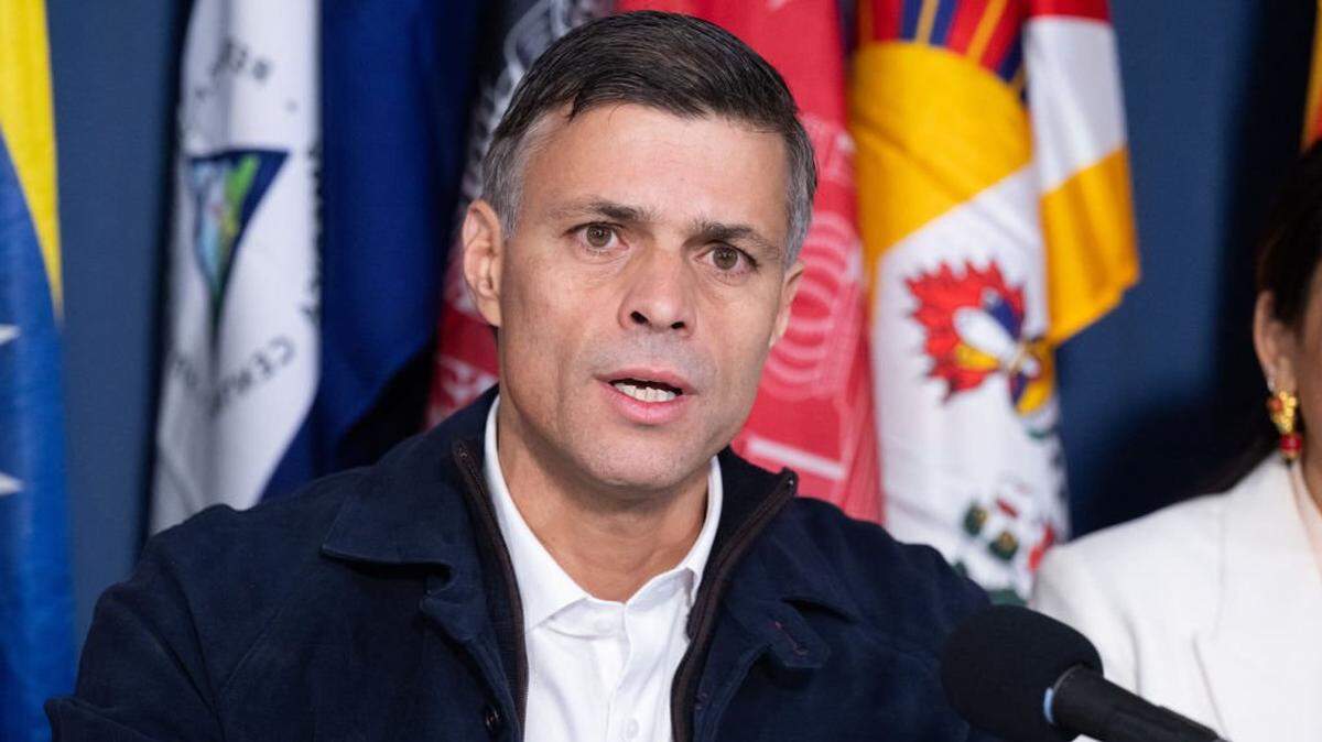 Venezuelan opposition leader Leopoldo Lopez speaks at a press conference in association with the World Liberty Congress to urge action on political prisoners around the world, at the National Press Club in Washington, DC, March 12, 2024. (Photo by SAUL LOEB / AFP) (Photo by SAUL LOEB/AFP via Getty Images)