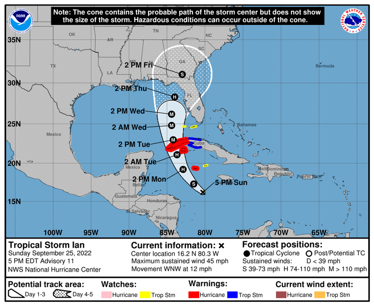 Una vigilancia de tormenta tropical se emitió para los Cayos de la Florida este domingo por Ian que amenaza con convertirse en un poderoso huracán de categoría mayor.