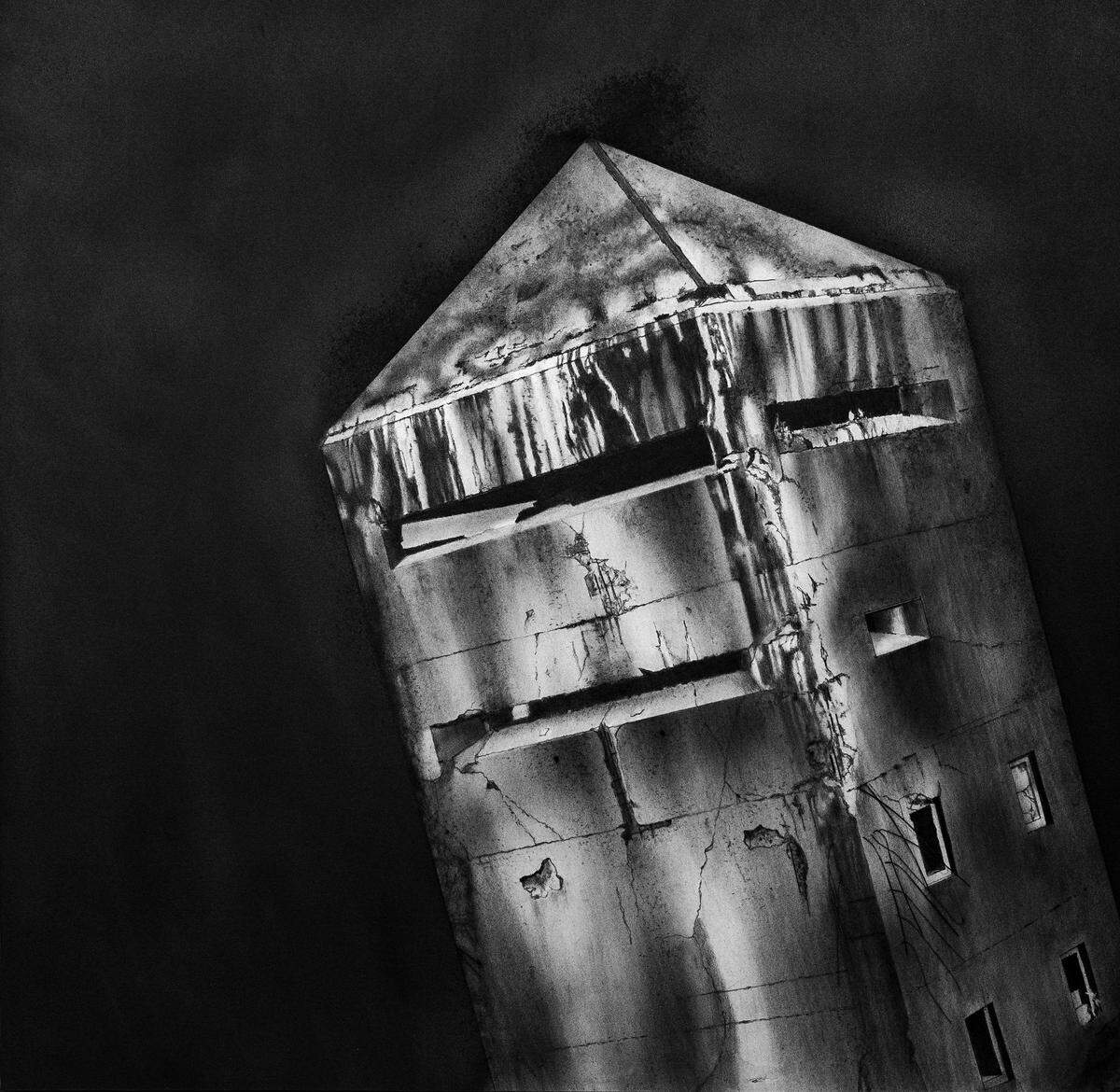 “German Bunker. La Tour Penchee”, Francia, 2024. Grafito sobre papel Canson, 44 x 44 pulgadas.