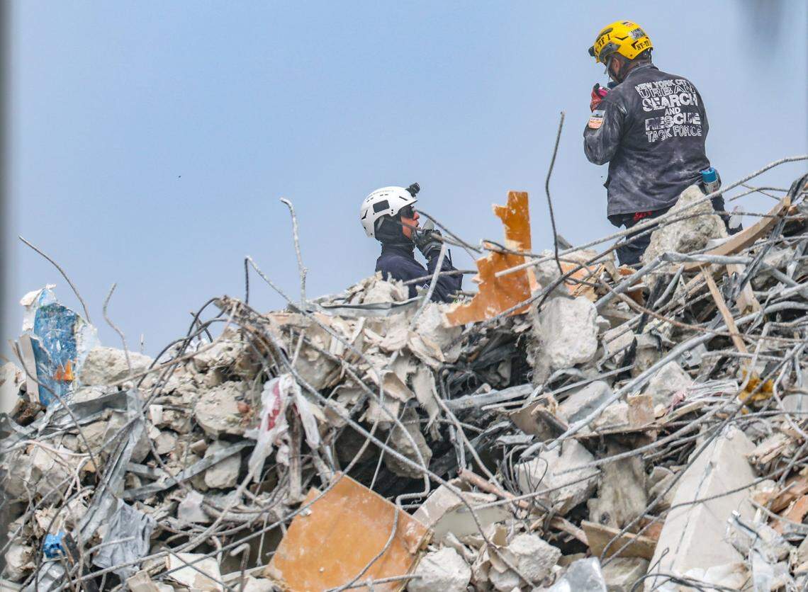 The search and rescue teams continued their recovery operations through the rubble of the Champlain Towers South condominium building on Saturday, July 10, 2021, in Surfside, Florida.