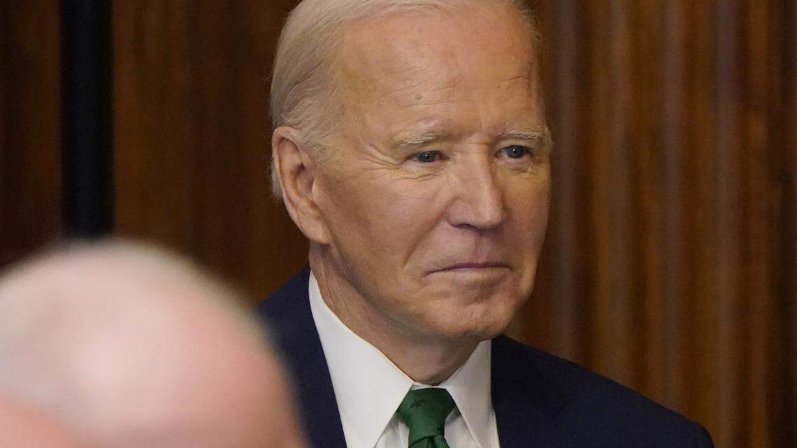 President Joe Biden during the annual “Friends of Ireland Luncheon” hosted by Speaker Mike Johnson on Capitol Hill for St. Patrick’s Day 2024. (Photo by Niall Carson/PA Images/Alamy Images/Sipa USA)