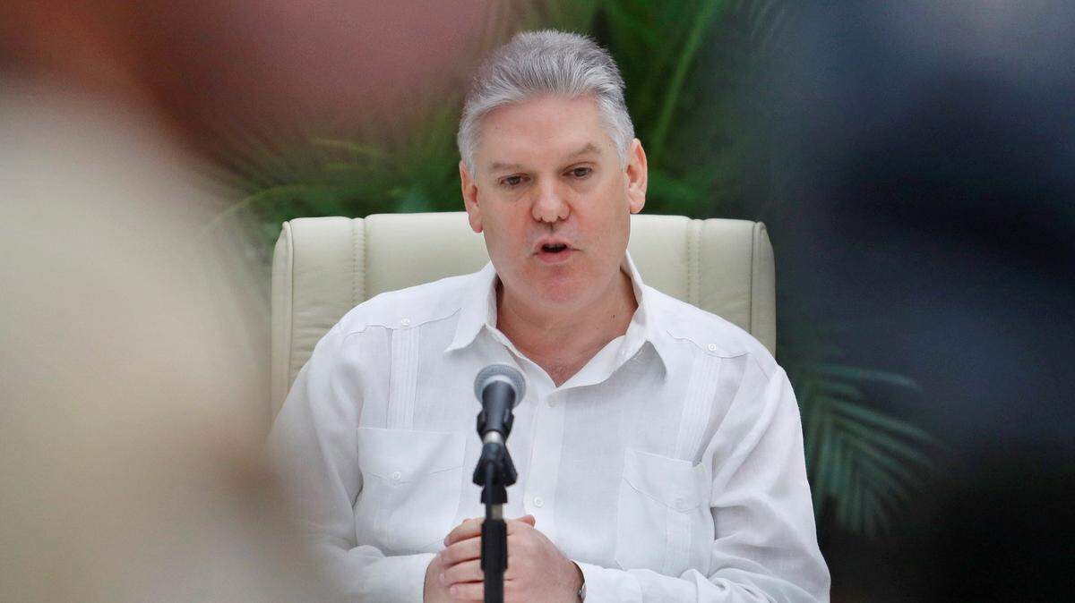The former Deputy Prime Minister and Minister of Economy Alejandro Gil Fernandez during a press conference in the El Laguito protocol room, in Havana, Cuba, 20 May 2021.