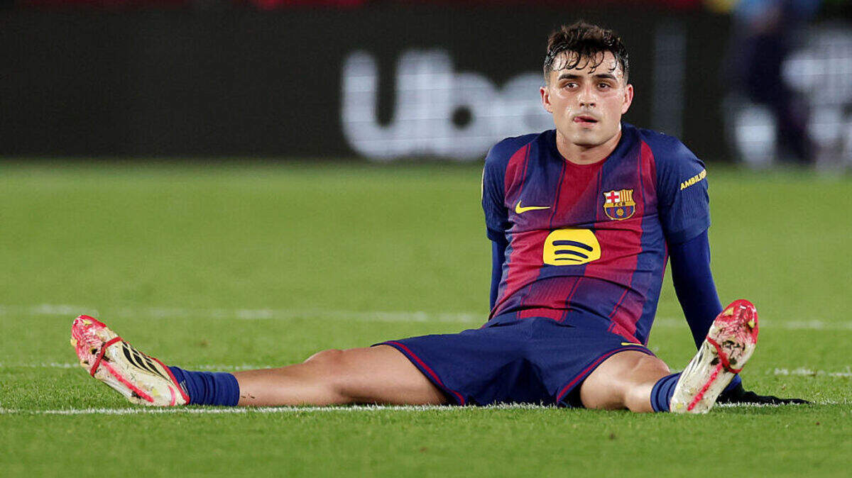 El astro de Barcelona Pedri reacciona tras la derrota de su equipo ante el Atlético de Madrid, en el partido de vuelta en las semifinales de la Copa del Rey efectuado el 3 de marzo de 2026 en Barcelona. 