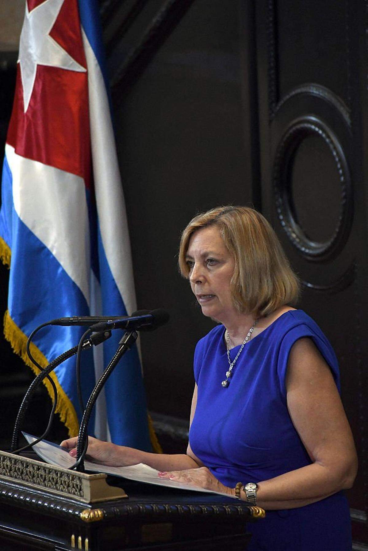 La viceministra de Relaciones Exteriores de Cuba, Josefina de la Caridad Vidal Ferreiro, interviene en el Capitolio Nacional el 28 de mayo de 2026.