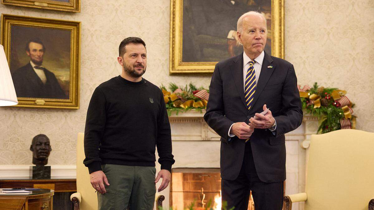 File photo showing United States President Joe Biden and Ukrainian President Volodymyr Zelensky in the Oval Office of the White House in Washington, D.C., on December 12, 2023.
