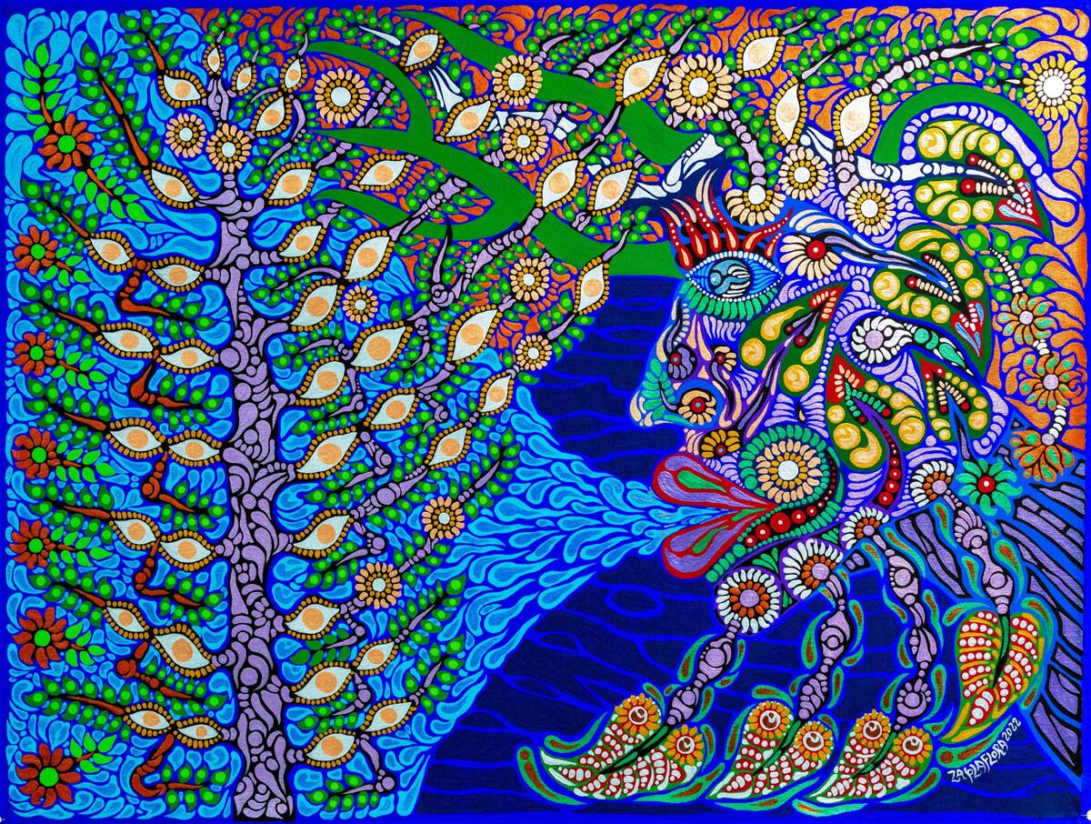 Obra de arte titulada “Origen del Amazonas” del artista Zaplaflora Jesús Torres en el estudio de su casa en Hialeah, Florida, el martes 22 de noviembre de 2022.