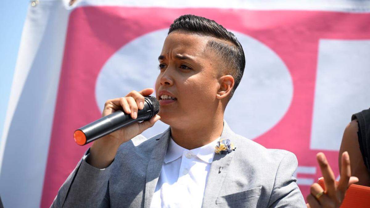 CHICAGO, ILLINOIS - MAY 22: Alderman of Chicago's 26th Ward Jessie Fuentes speaks during a rally outside the National Restaurant Association trade show in Chicago to call out the business association for lobbying to weaken child-labor regulations on May 22, 2023 in Chicago, Illinois. (Photo by Daniel Boczarski/Getty Images for One Fair Wage)