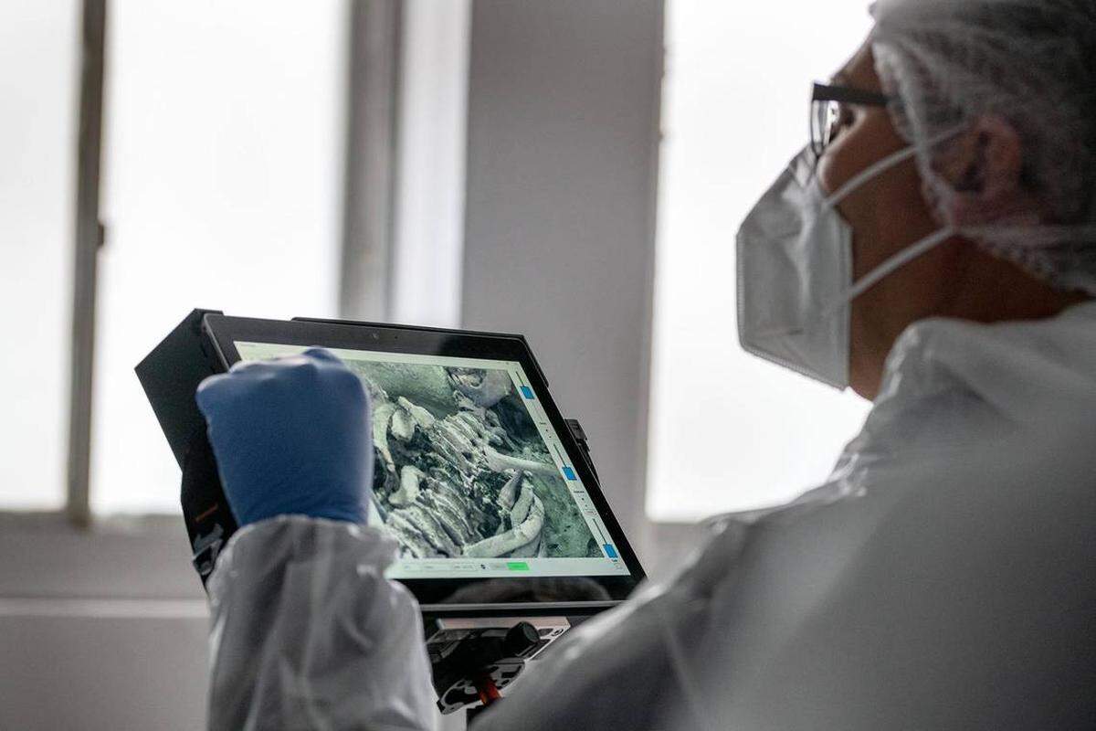 Los investigadores estudiaron los ataúdes usando rayos X. Foto del Instituto Nacional de Investigación Arqueológica Preventiva de Francia (INRAP)
