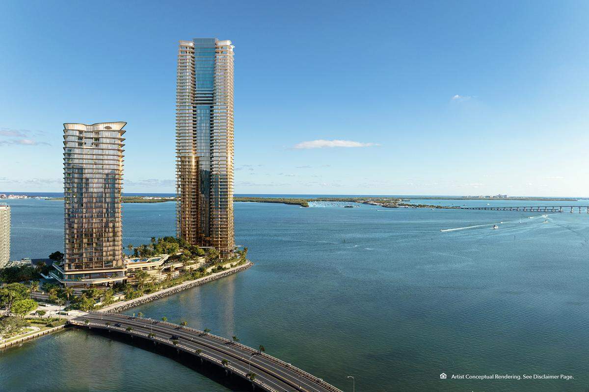 Boceto de las dos torres en The Residences at Mandarin Oriental. El hotel es la torre más baja, llamada Torre Norte.