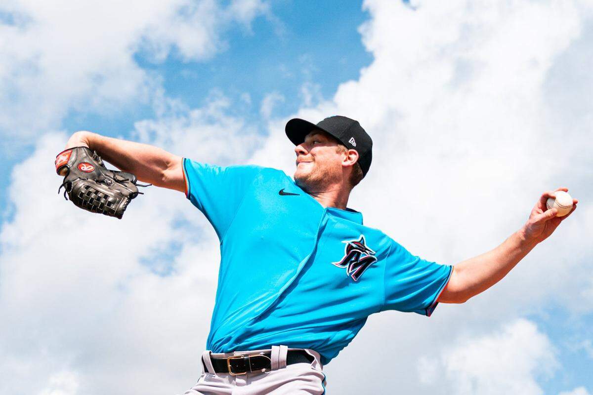 Miami Marlins relief pitcher Ross Detwiler during spring training on Feb. 19, 2021, in Jupiter, Florida.