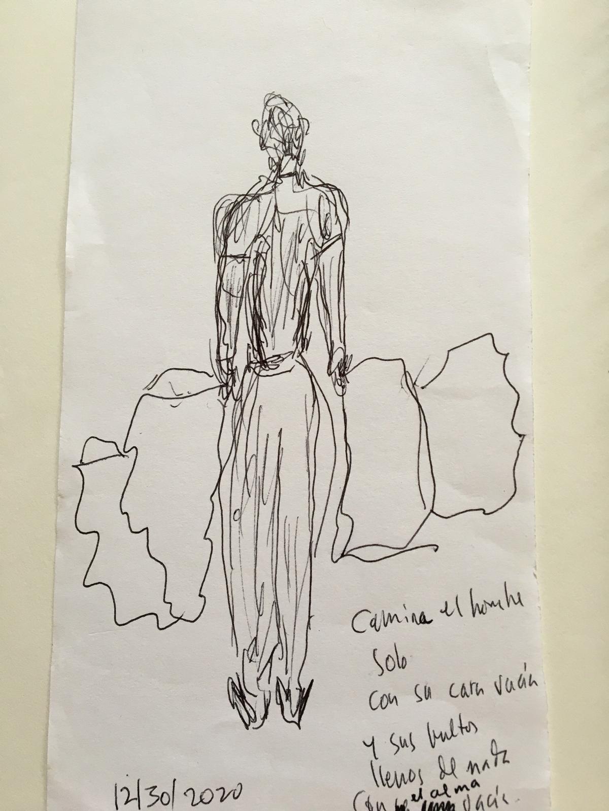 Dibujo y texto del libro 'Sombras y luces' de Gloria Leal.