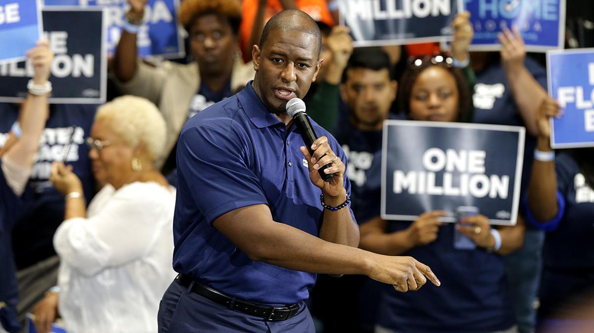 Andrew Gillum, former Tallahassee mayor and Democratic nominee for governor, speaks at a March 20, 2019, rally at Florida Memorial University where he launched a Florida voter registration group dedicated to preventing President Donald Trump’s reelection .