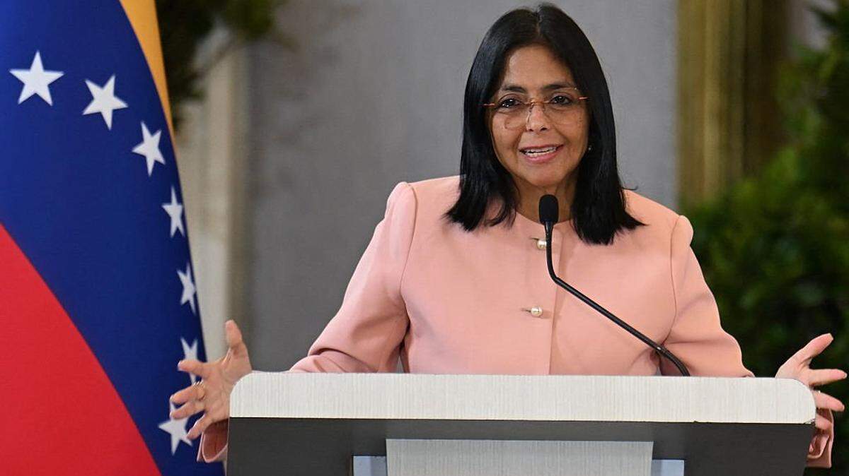 Venezuela's Vice President Delcy Rodriguez speaks during a meeting with accredited diplomatic representatives in Caracas on September 29, 2025. Venezuelan President Nicolas Maduro is ready to declare a state of emergency over the threat of US "aggression" following a spate of deadly US strikes on suspected Venezuelan drug boats, Vice President Delcy Rodriguez said on Monday. (Photo by Juan BARRETO / AFP) (Photo by JUAN BARRETO/AFP via Getty Images)          
