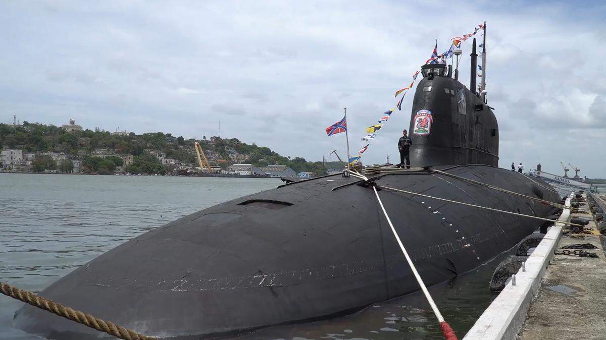 VISTA DEL submarino ruso de propulsión nuclear “Kazán’’ en el puerto de La Habana, Cuba, el 17 de junio de 2024.