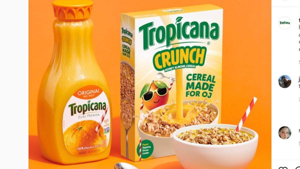 La compañía Tropicana, con sede en Bradenton, Florida, creó un cereal de almendras y miel que se consume con jugo de naranja en vez de leche.