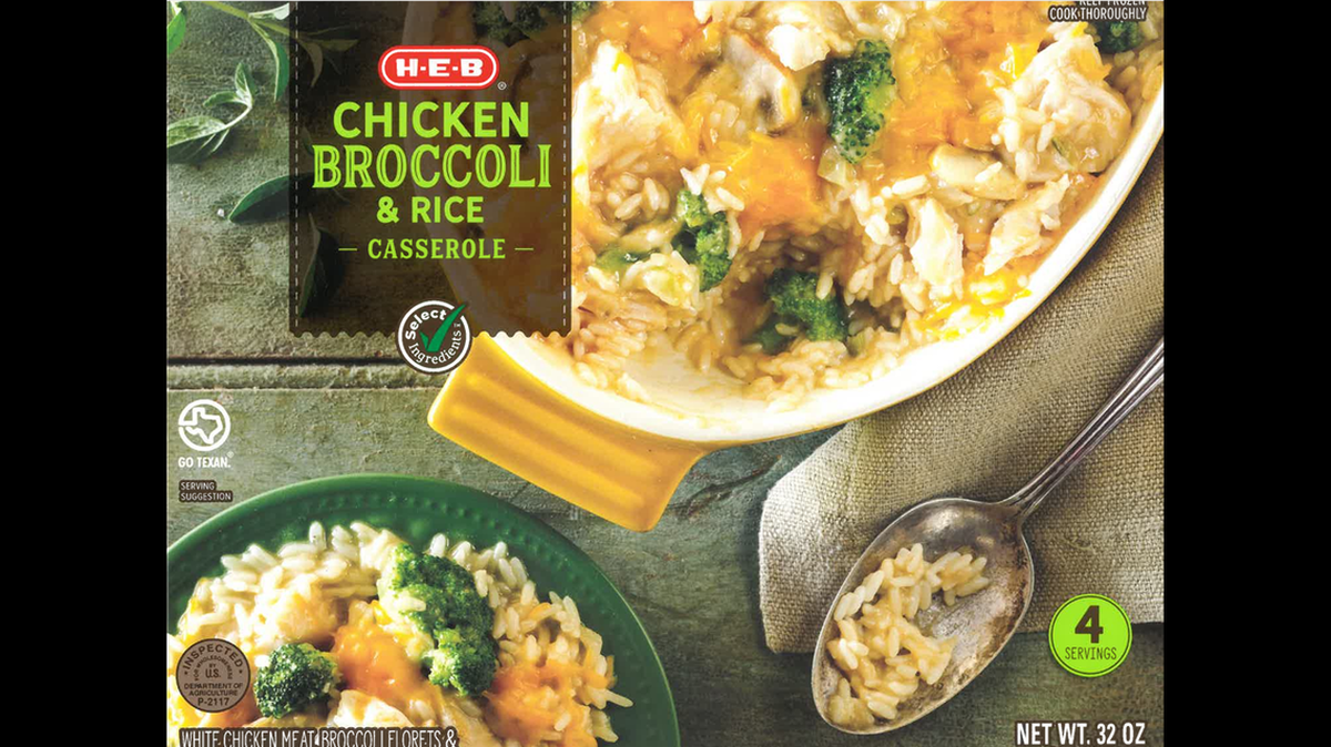 Cacerola de Arroz con Pollo y Brócoli de la marca H-E-B.