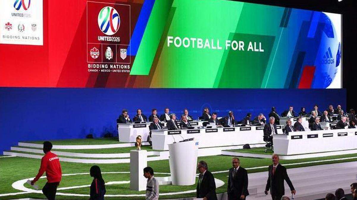 Presentación de la candidatura United2026 (Canadá-México-EE UU) Durante el 68º Congreso de la FIFA en Moscú el 13 de junio de 2018.