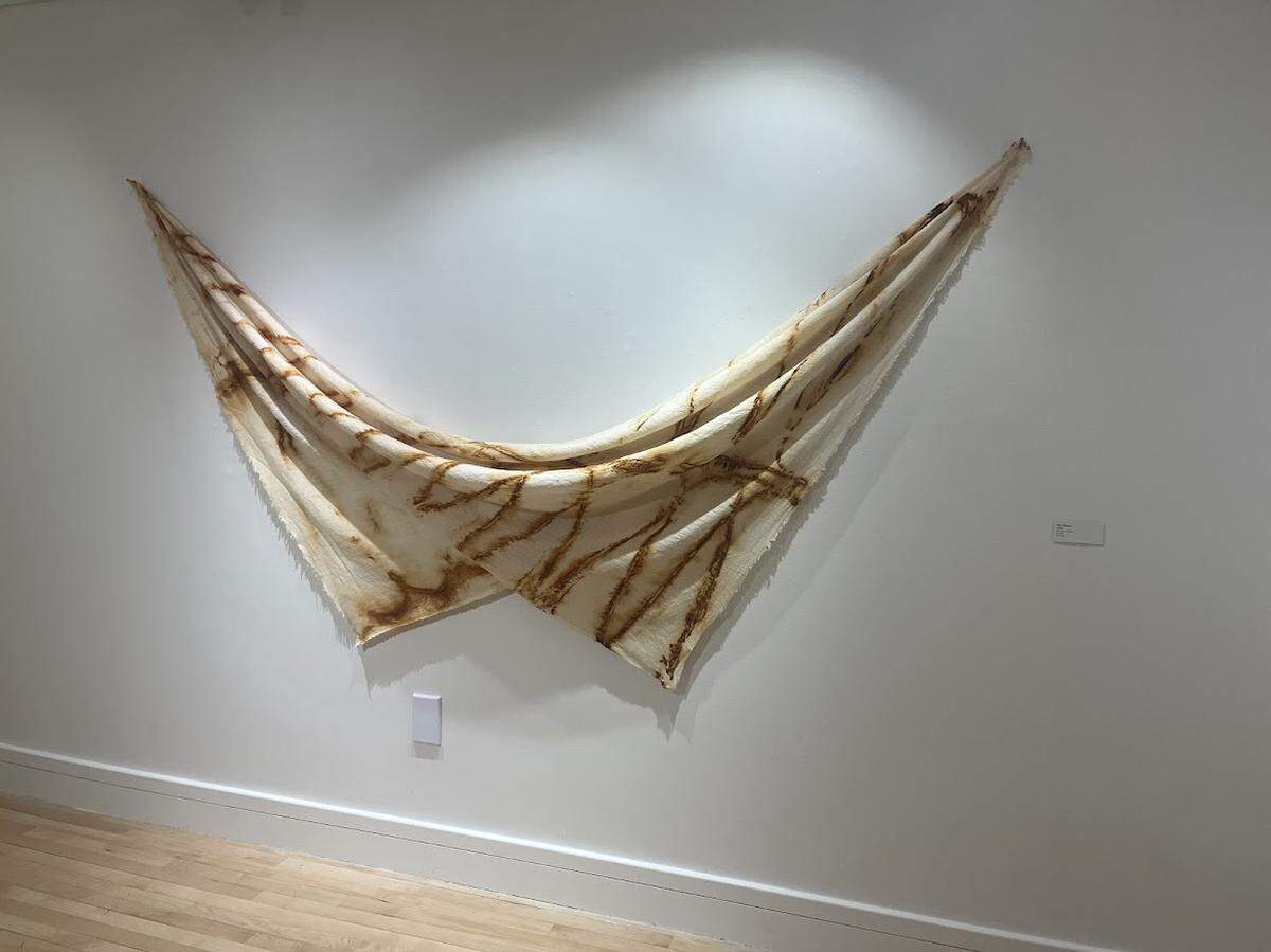 'Manto', 2017-2025, de Liene Bosque. Tinte de óxido sobre algodón, 60 x 84 pulgadas.&nbsp;