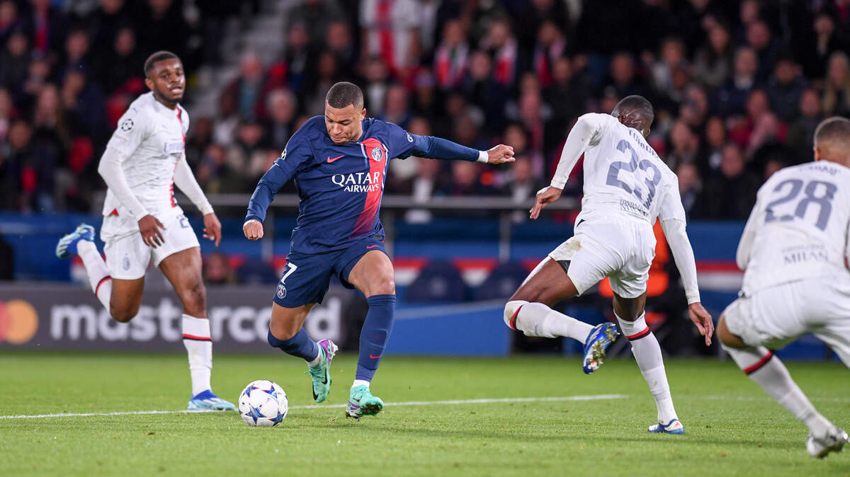 Kylian Mbappé anotó un gol en el triunfo del Paris Saint-Germain 3-0 ante el Milan en el Grupo F.