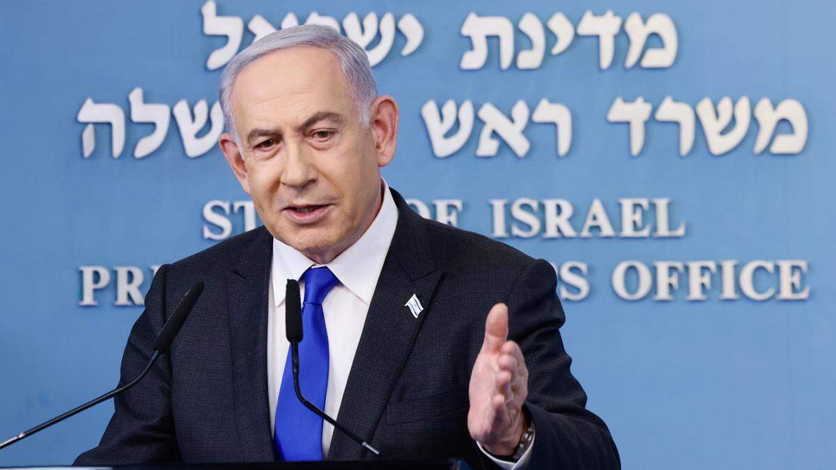 El primer ministro de Israel, Benjamin Netanyahu, da una conferencia de prensa para explicar las razones por las que rechazó la propuesta de cese el fuego de Hamás, el miércoles 7 de febrero de 2024, en Jerusalén.