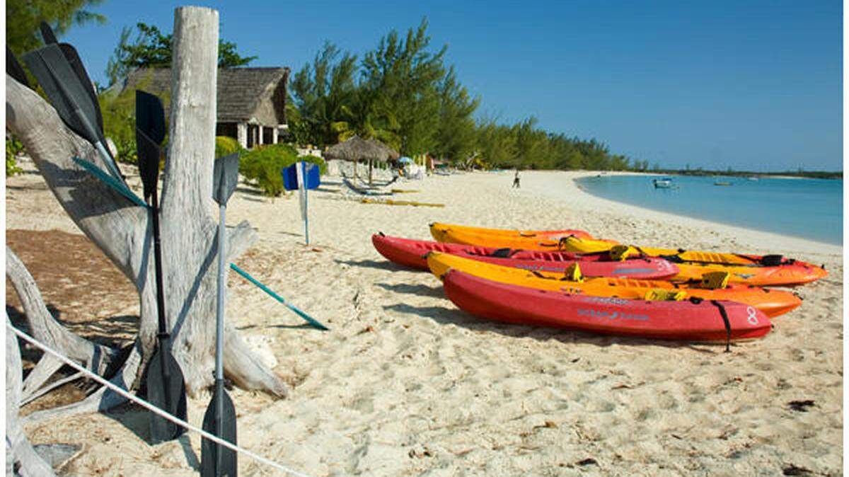 Kayaks on the beach in Nassau in the Bahamas.
