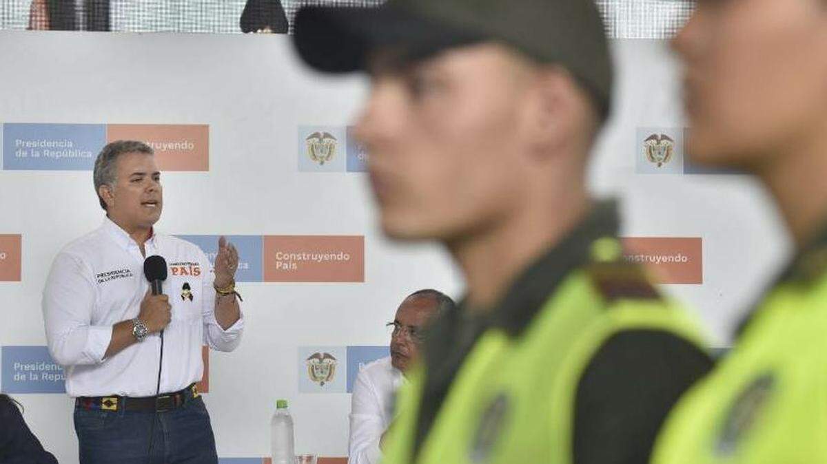 El presidente colombiano, Ivan Duque, durante un acto este sábado. Duque exigió a Cuba la entrega de los 10 guerrilleros del ELN que se encuentran en su territorio.