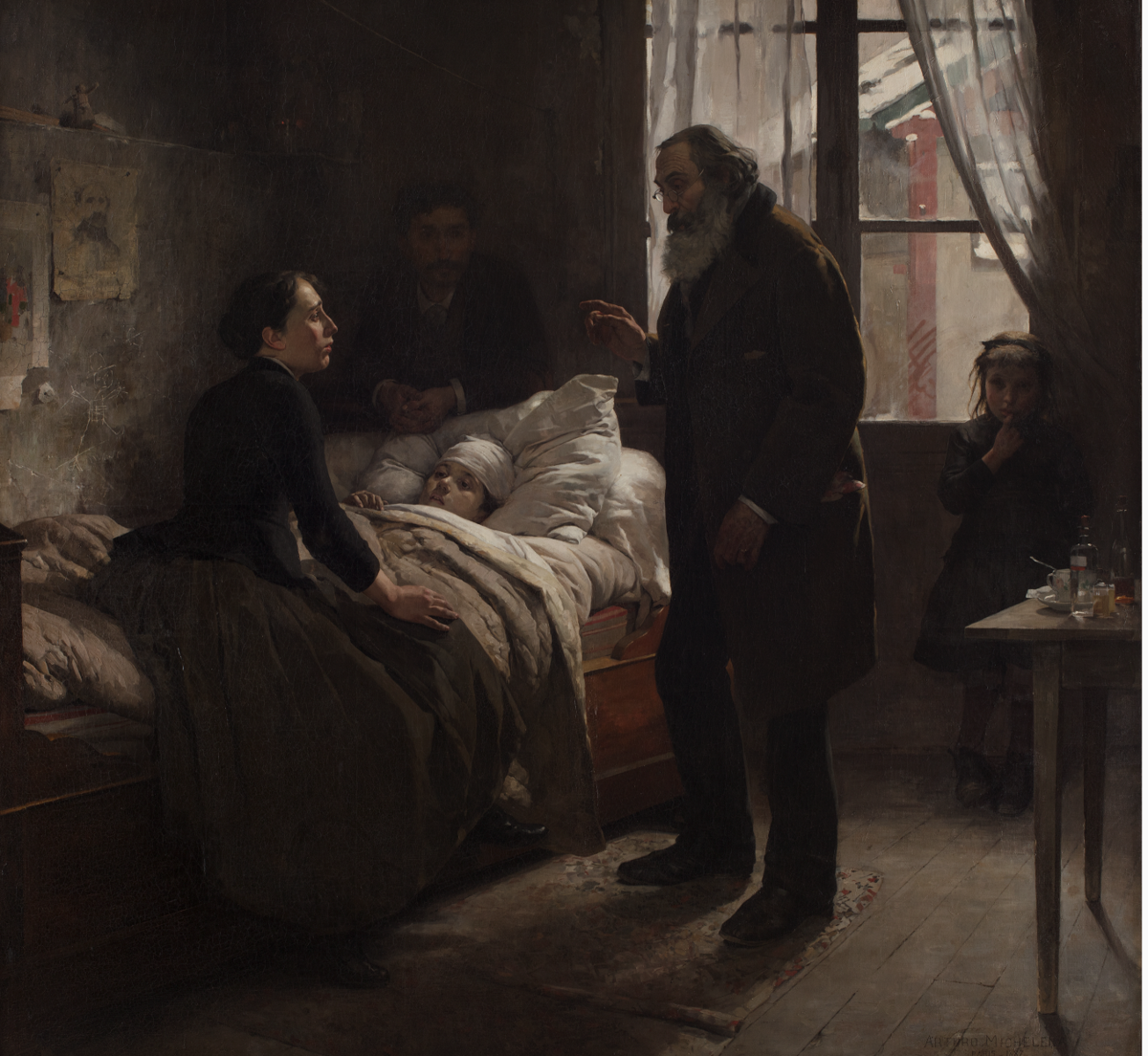 ‘Enfant malade (Niño enfermo)’ ,1887, de Michelena, Arturo (1863-1898), óleo sobre lienzo, 74 3/4 x 79 pulgadas.