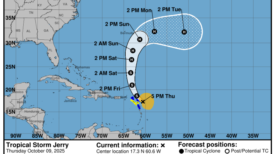 Tormenta Jerry se fortalece lentamente mientras se desplaza por el Caribe