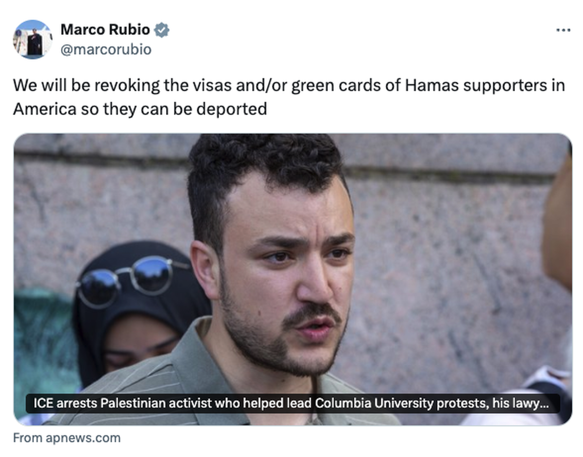 Mensaje de Marco Rubio en redes sociales.