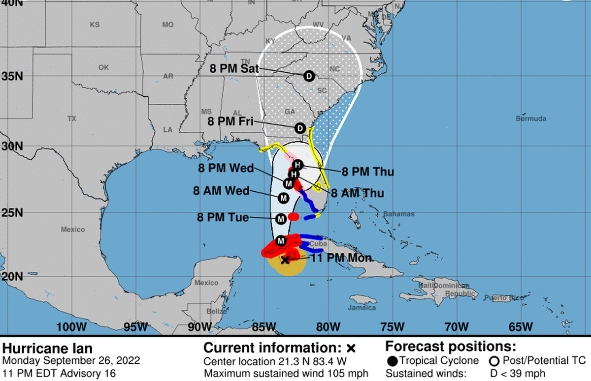 Los vientos máximos sostenidos del huracán Ian siguen aumentando en el mar Caribe y se mantiene  con categoría 2.  