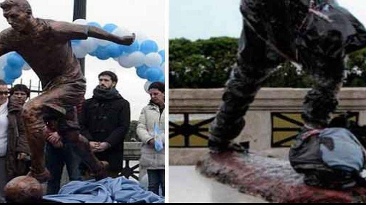 La estatua que la ciudad de Buenos Aires dedicó el pasado junio al jugador argentino del Fútbol Club Barcelona, Lionel Messi, apareció el lunes destrozada aparentemente por unos vándalos.