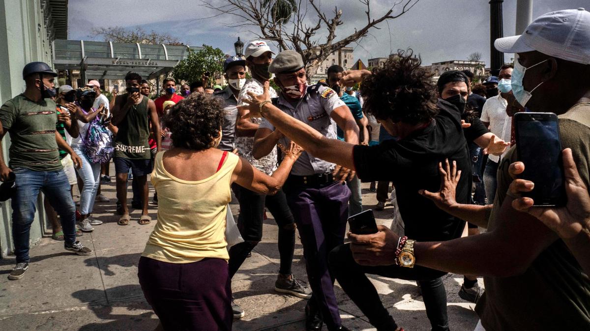 Police crack down on demonstrators in Havana on July 11. Cubans took to the streets across the country in anti-government protests.