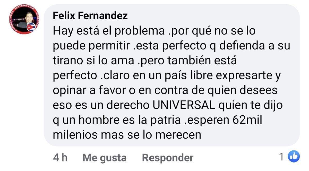 Toma de pantalla de los comentario y reacciones en Facebook.